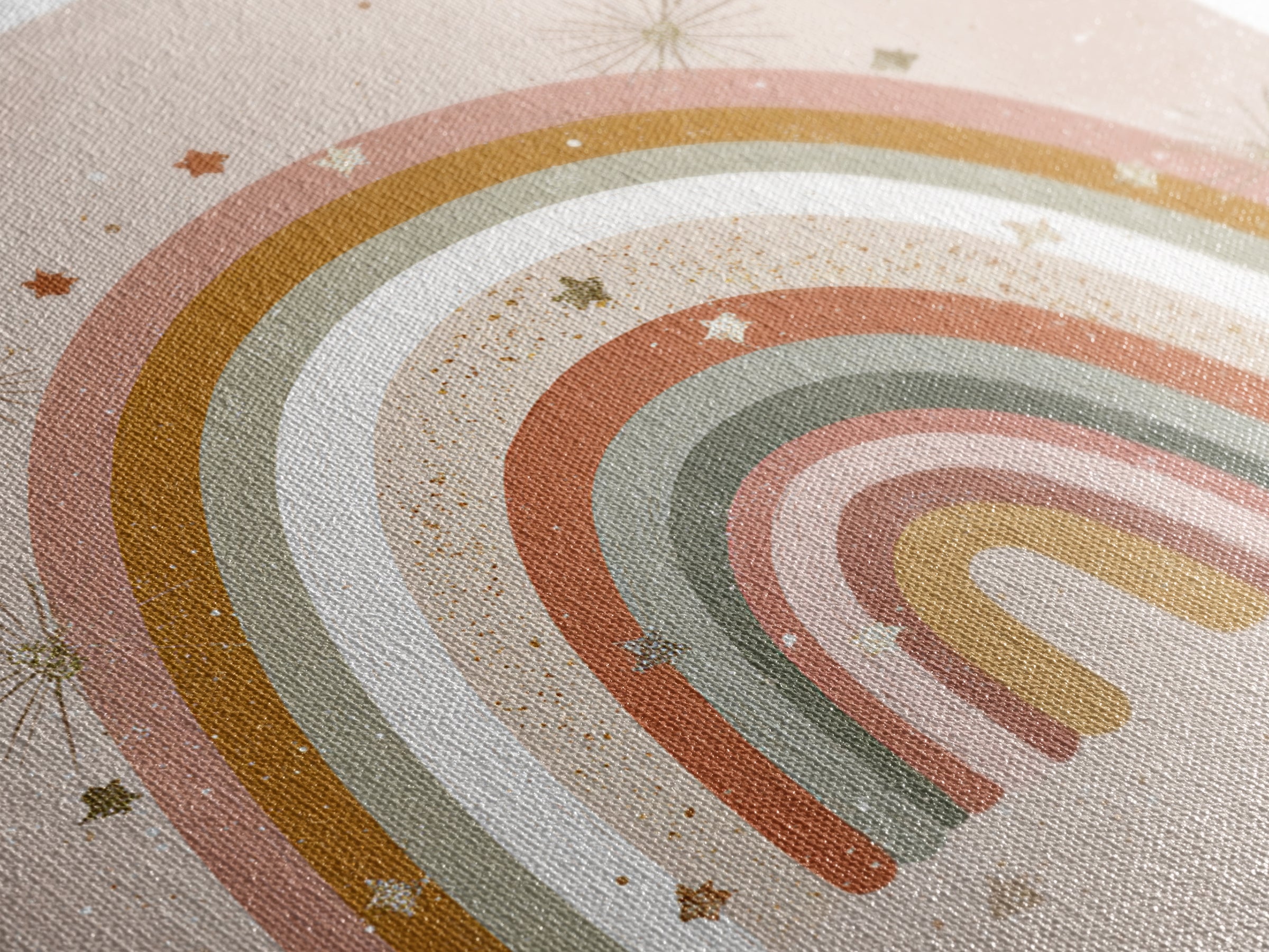 Muted Rainbow With Stars Canvas Print, Boho Nursery Wall Decor, Kids Room Art, Pastel Home Decor, Baby Shower Gift For Girl Nursery Decor