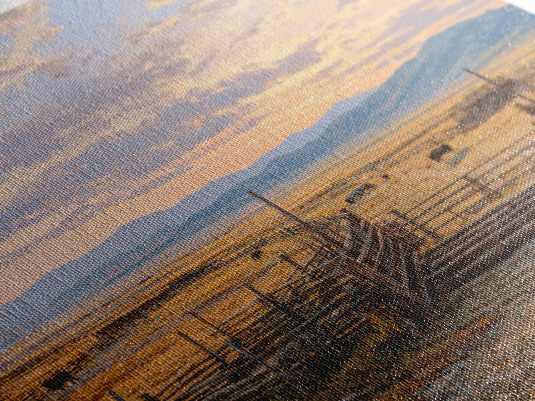 Sunset Cattle Ranch Landscape Painting Wall Art, Rustic Western Pasture Print, Country Farmhouse Living Room Decor