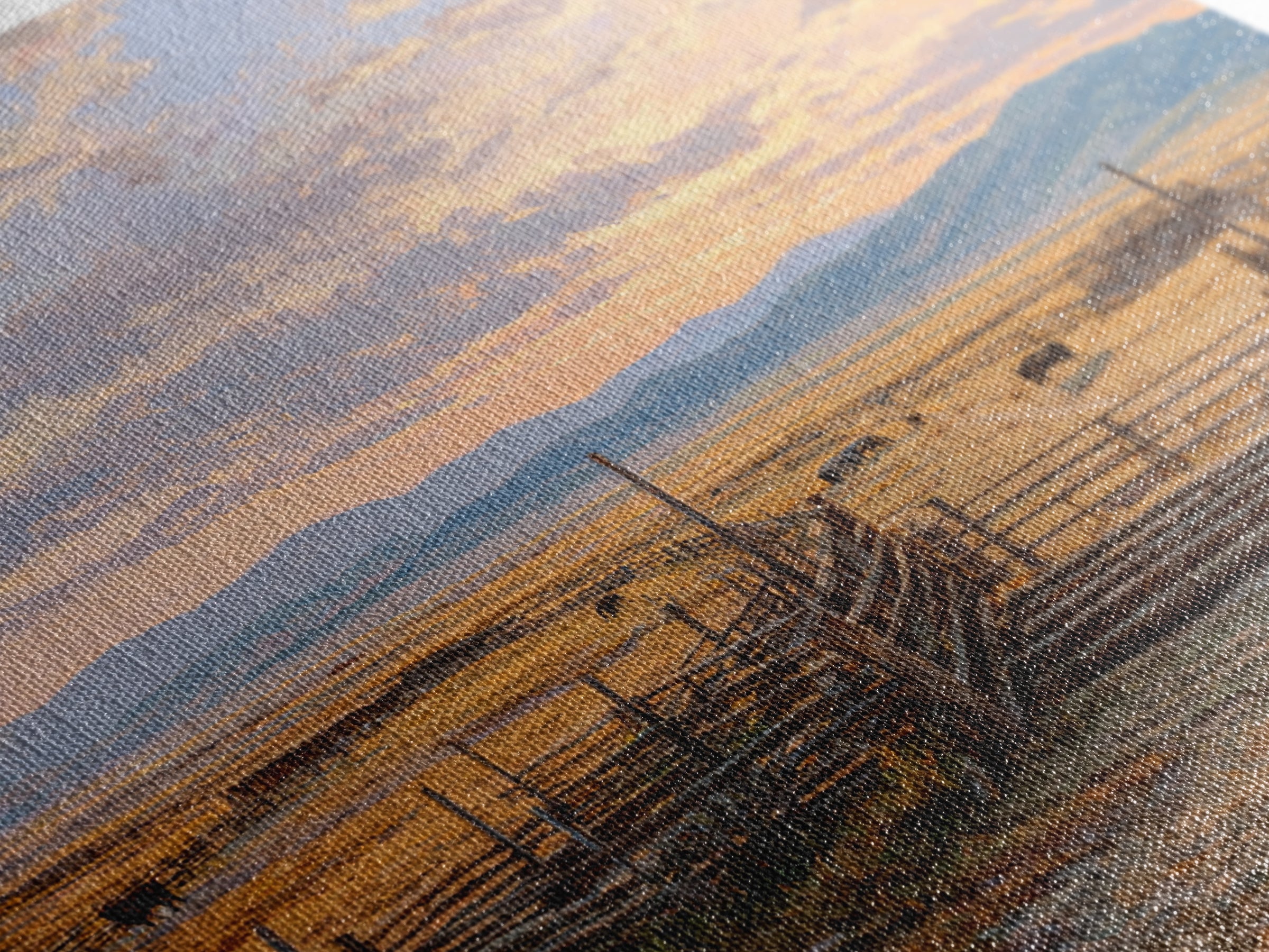 Sunset Cattle Ranch Landscape Painting Wall Art, Rustic Western Pasture Print, Country Farmhouse Living Room Decor