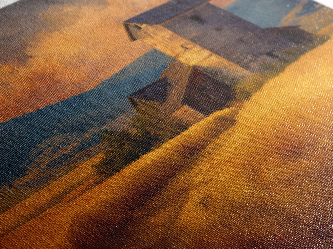 Rustic Barn In Golden Field Landscape Wall Art, Country Sunset Canvas Print, Farmhouse Home Decor Artwork