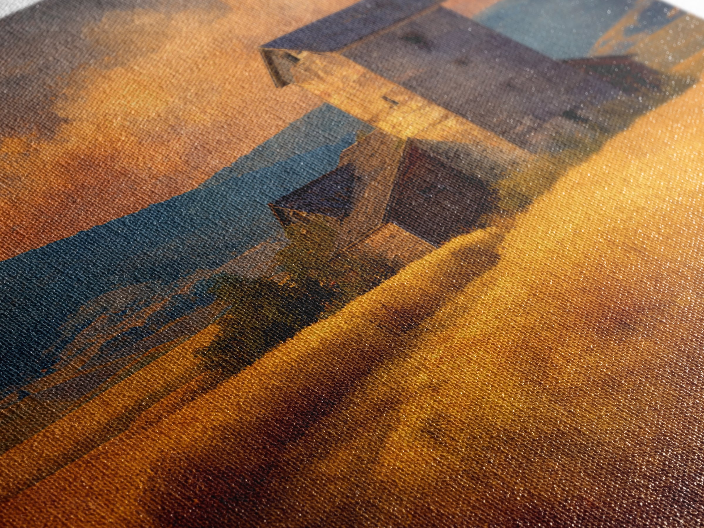 Rustic Barn In Golden Field Landscape Wall Art, Country Sunset Canvas Print, Farmhouse Home Decor Artwork
