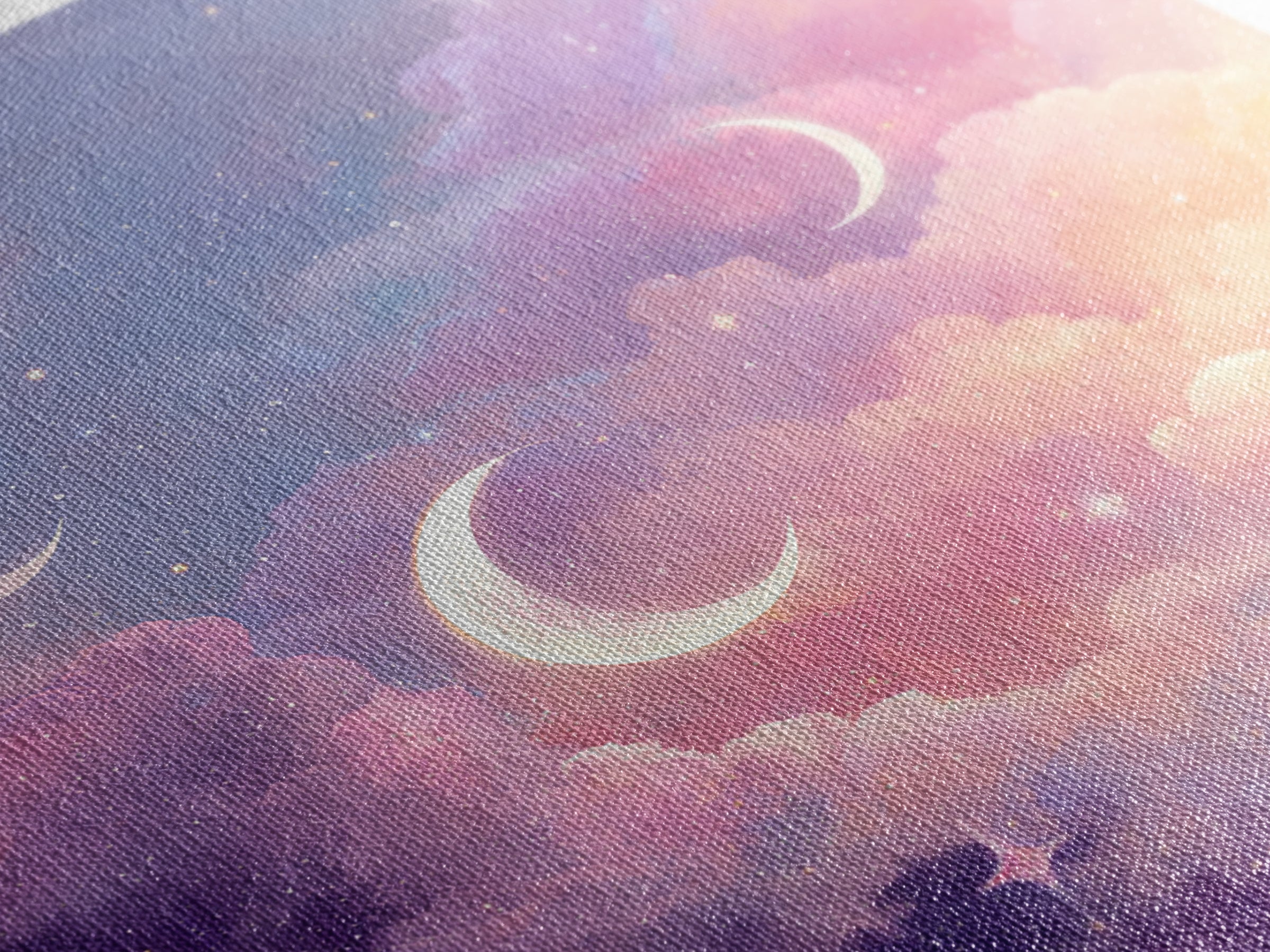 Pastel Crescent Moons In Dreamy Clouds Canvas Print, Celestial Wall Art, Whimsical Nursery Decor, Girls Room Decor, Space Art