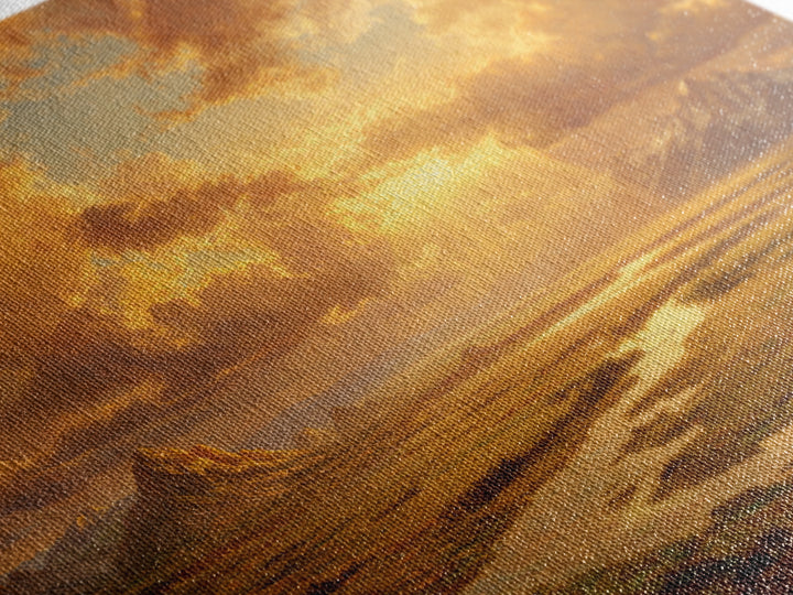 Golden Sunset River Valley Landscape Wall Art, Warm Mountain Print, Rustic Country Decor For Living Room Wall Art