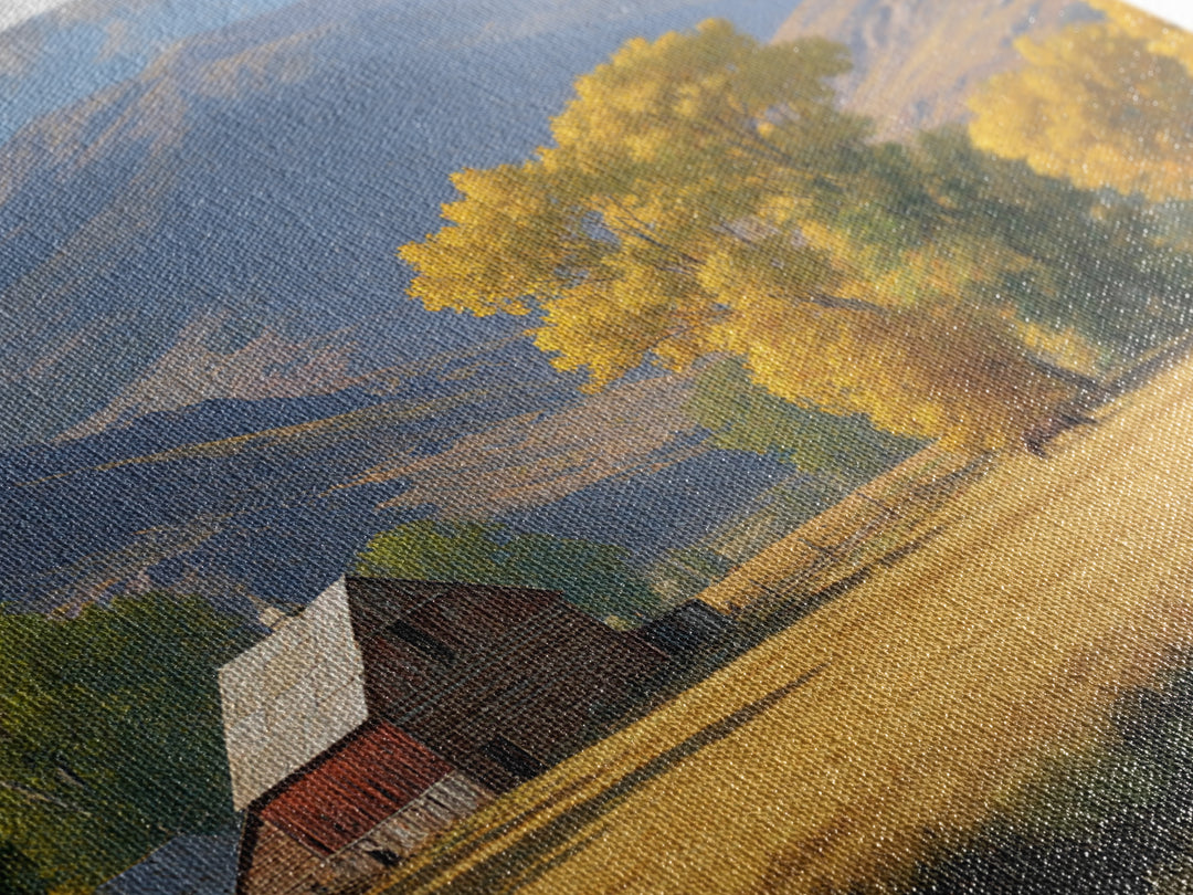 Golden Autumn Barn Landscape Wall Art Canvas Print Rustic Farmhouse Country Home Decor Large Landscape Art