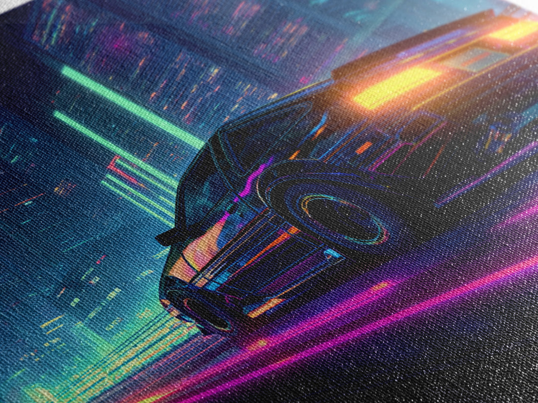 Neon Cyberpunk Sports Car Night Cityscape Wall Art Futuristic Sci Fi Urban Decor Gaming Room Canvas Print For Cool Office