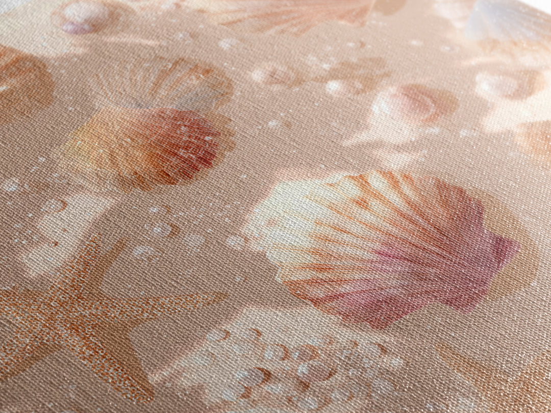 Blush Seashells And Starfish Canvas Print, Coastal Wall Art, Beach House Decor, Ocean Nursery Decor, Soft Nautical Decor
