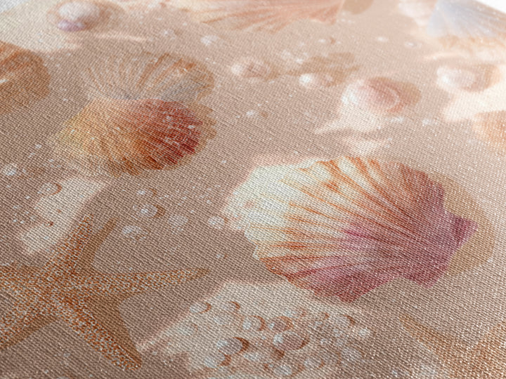 Blush Seashells And Starfish Canvas Print, Coastal Wall Art, Beach House Decor, Ocean Nursery Decor, Soft Nautical Decor