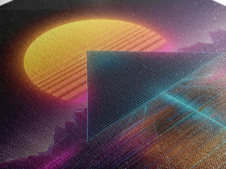 Retro Futuristic Pyramid Neon Sunset Landscape Wall Art Vaporwave Synthwave Painting Gaming Room Decor Canvas Print