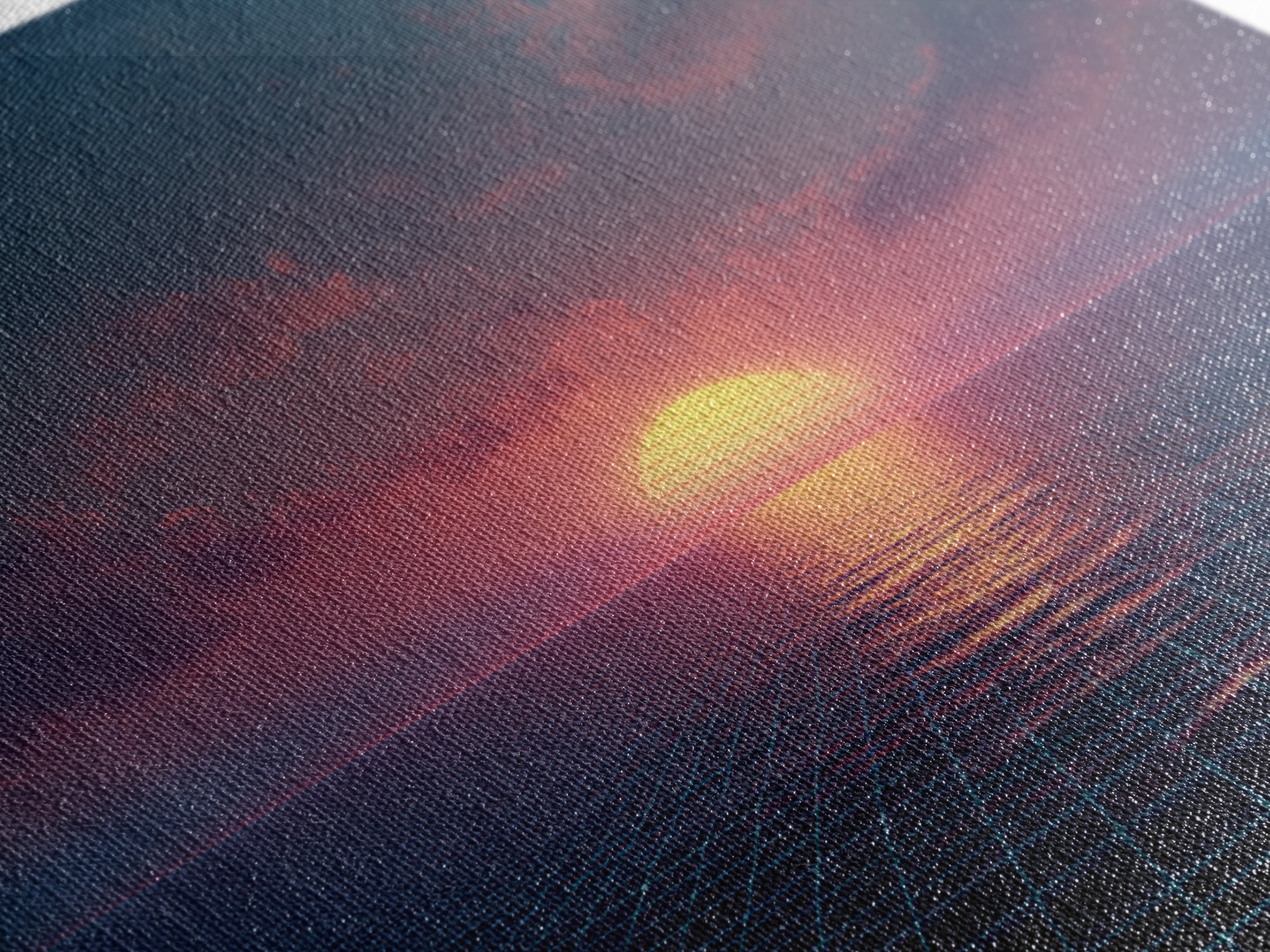 Neon Ocean Horizon Sunset Canvas Print, Retro Grid Seascape Wall Art, Futuristic Coastal Decor, Synthwave Bedroom Or Gaming Room Art
