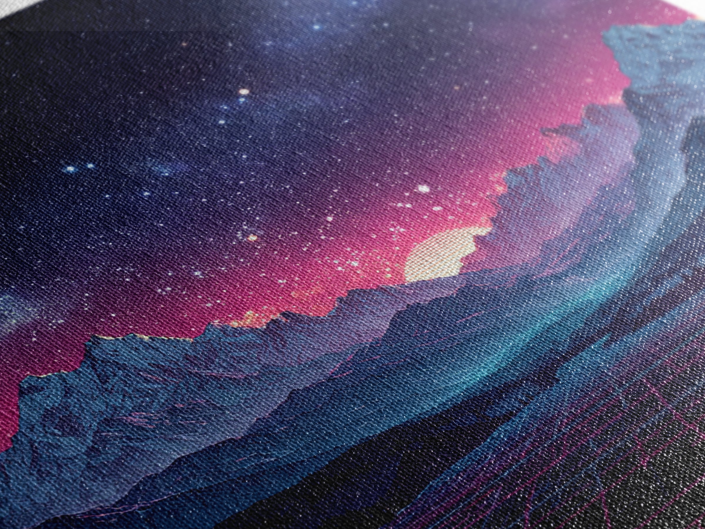 Neon Retro Mountains At Night Wall Art, Synthwave Landscape Print, Futuristic Gaming Room Decor, Vaporwave Aesthetic Wall Art