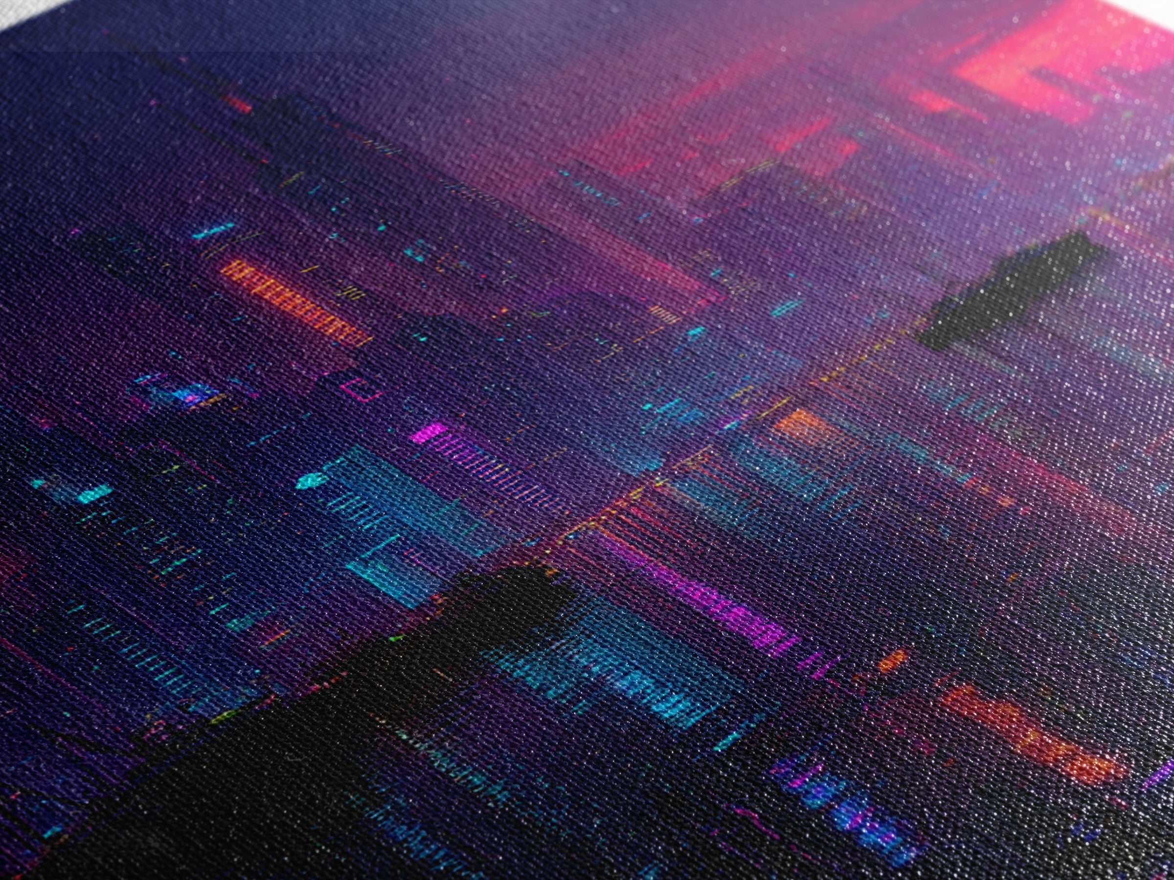 Cyberpunk Neon City Skyline Wall Art, Futuristic Night Harbor Canvas Print, Sci Fi Cityscape Decor, Gaming Room Modern Wall Art