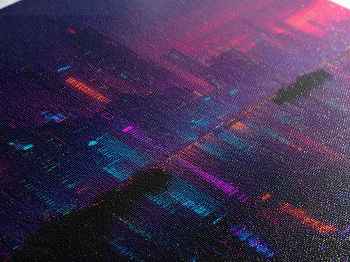 Cyberpunk Neon City Skyline Wall Art, Futuristic Night Harbor Canvas Print, Sci Fi Cityscape Decor, Gaming Room Modern Wall Art