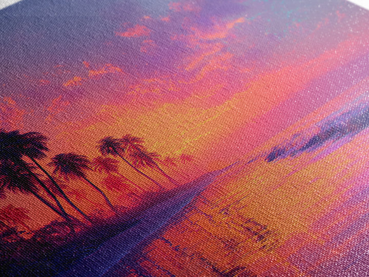 Dreamy Tropical Sunset Beach Wall Art, Colorful Coastal Ocean Canvas Print, Beach House Decor, Modern Coastal Art Print