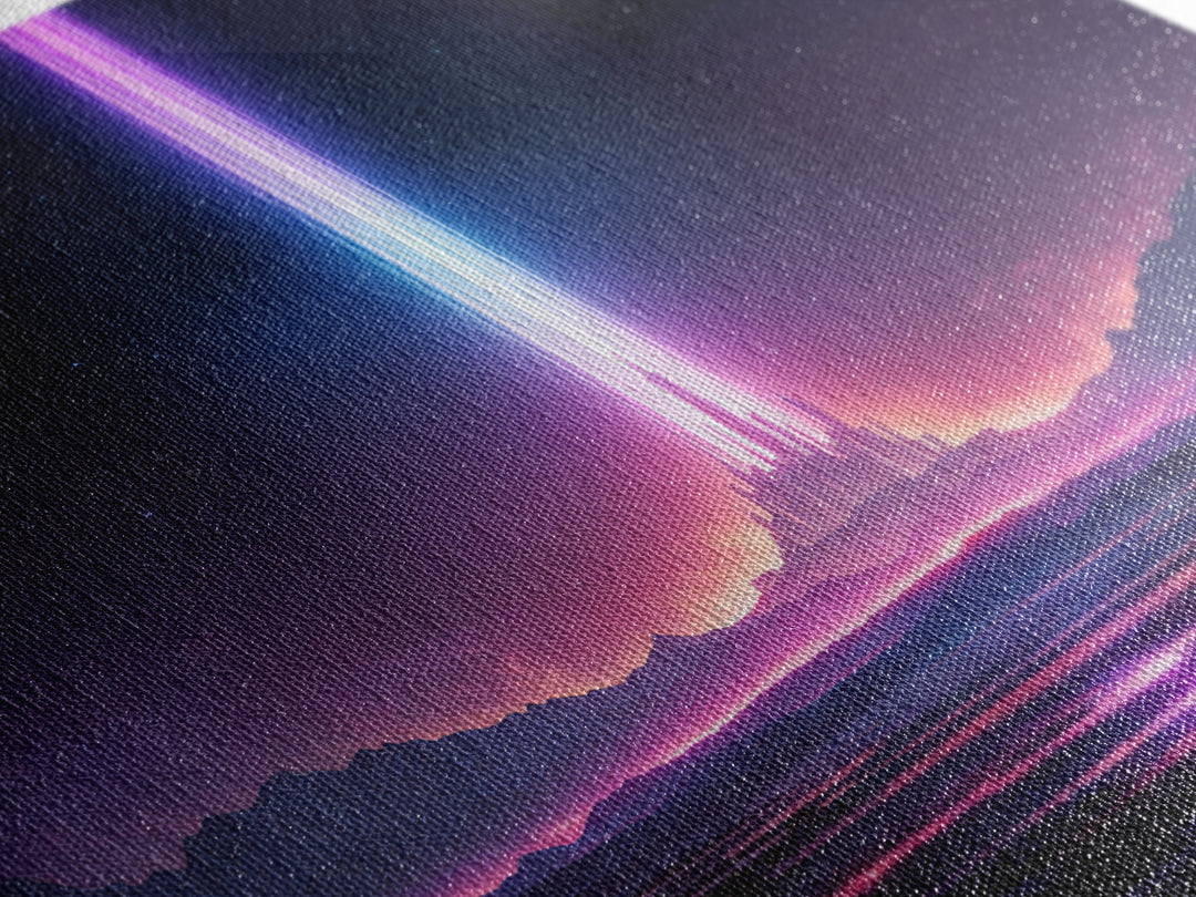 Futuristic Neon City With Beams Of Light Wall Art Canvas Print Modern Sci Fi Decor For Living Room