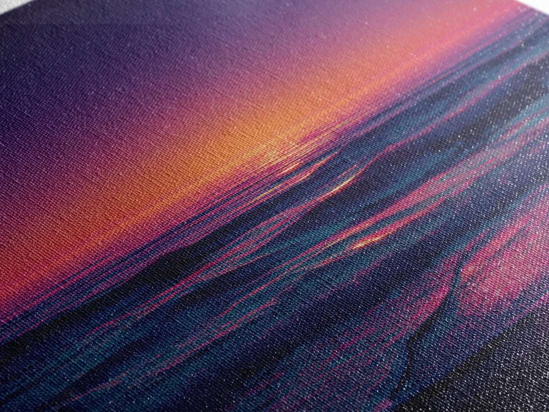 Neon Sunset Over Ocean Waves Wall Art, Colorful Coastal Landscape Print, Modern Beach House Decor Canvas Print