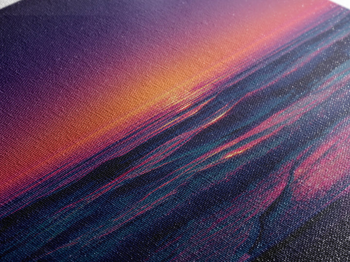 Neon Sunset Over Ocean Waves Wall Art, Colorful Coastal Landscape Print, Modern Beach House Decor Canvas Print