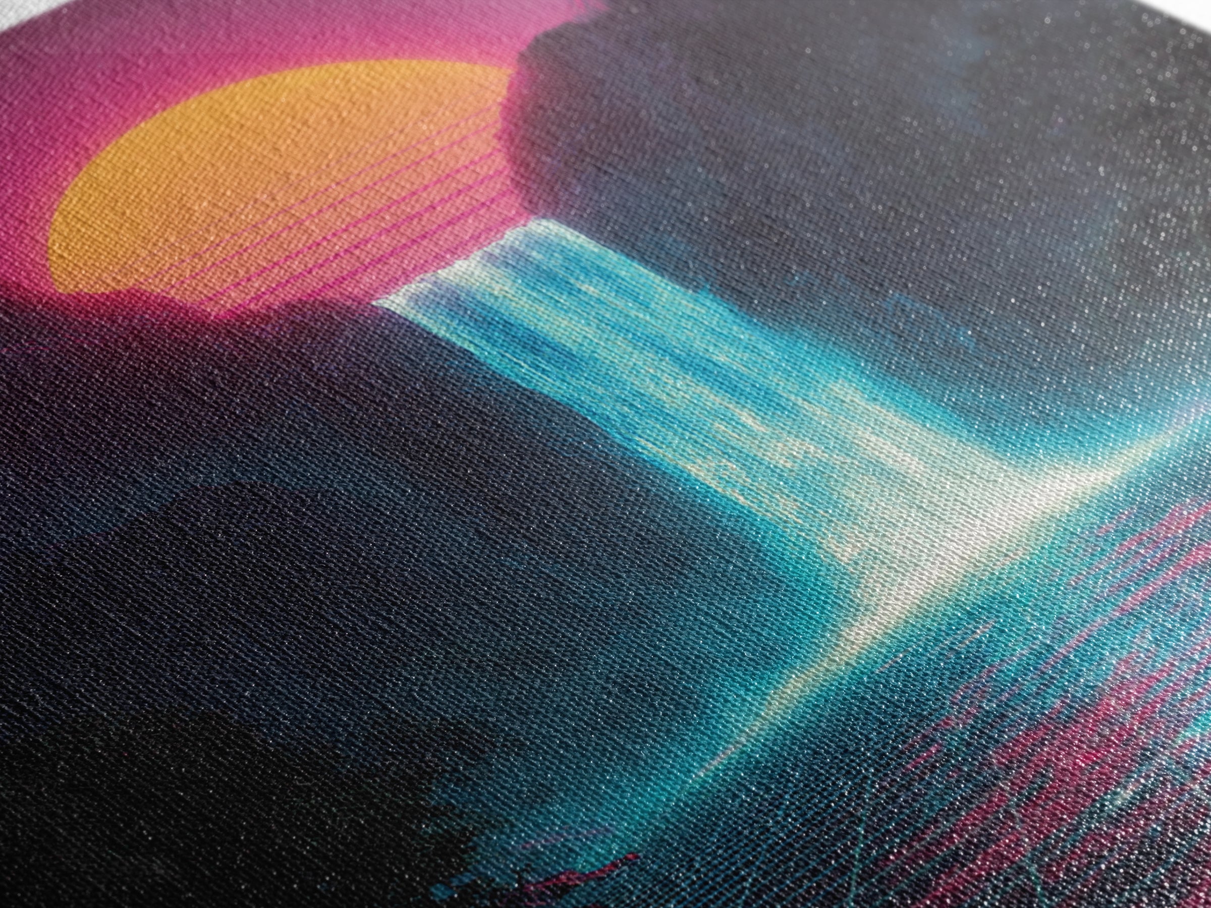Neon Waterfall Sunset Sci Fi Landscape Wall Art Retro Futuristic Mountain Canvas Print For Gaming Room Modern Home Decor