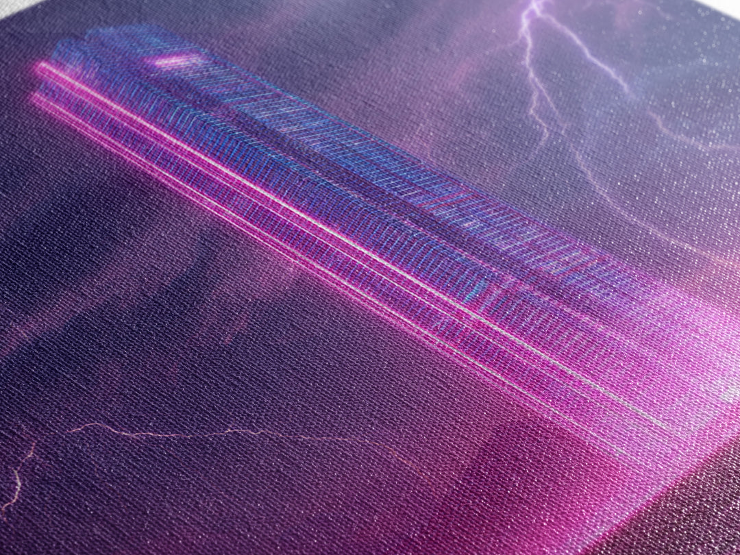 Neon Skyscraper In Storm Futuristic Wall Art, Cyberpunk Cityscape Painting, Sci Fi Modern Art Print, Gaming Room Canvas Print
