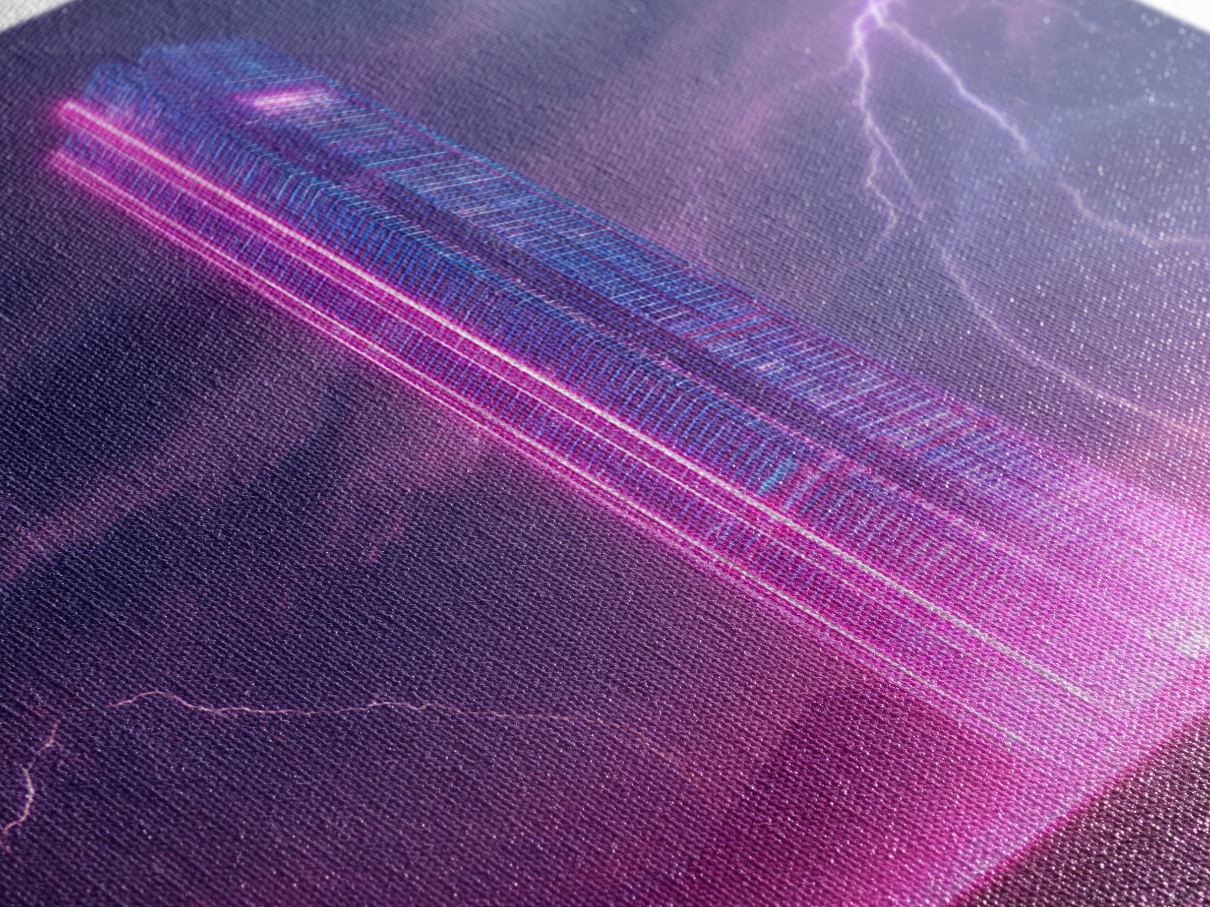 Neon Skyscraper In Storm Futuristic Wall Art, Cyberpunk Cityscape Painting, Sci Fi Modern Art Print, Gaming Room Canvas Print