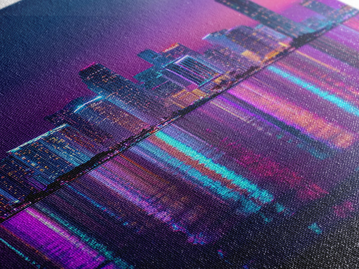Neon City Skyline At Night Wall Art, Futuristic Urban Landscape Print, Cyberpunk Home Decor, Colorful Cityscape Canvas Print