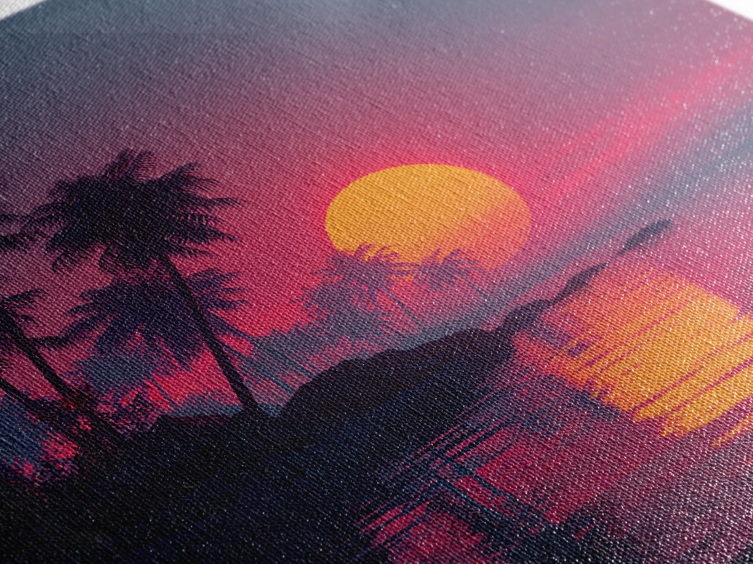 Pink And Teal Tropical Sunset Wall Art, Dreamy Coastal Landscape Canvas Print, Beach House Decor, Modern Ocean Painting