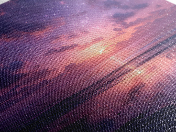 Dreamy Starlit Ocean Sunset Wall Art, Purple Night Sky Seascape Canvas Print, Calming Coastal Decor, Bedroom Artwork