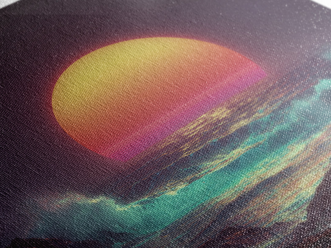 Vibrant Neon Ocean Sunset Waves Night Sky Wall Art Canvas Print Modern Coastal Decor Beach House Living Room Wall Art