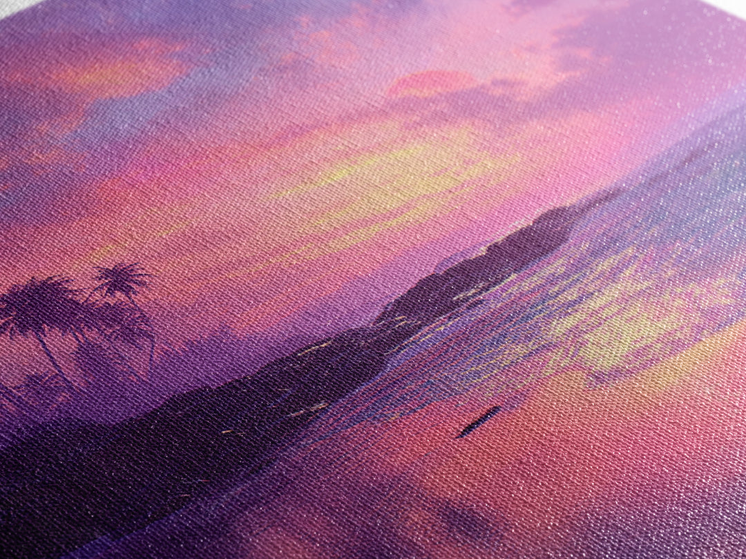 Dreamy Pink Ocean Sunset Wall Art, Tropical Beach Landscape Canvas Print, Pastel Coastal Home Decor For Living Room