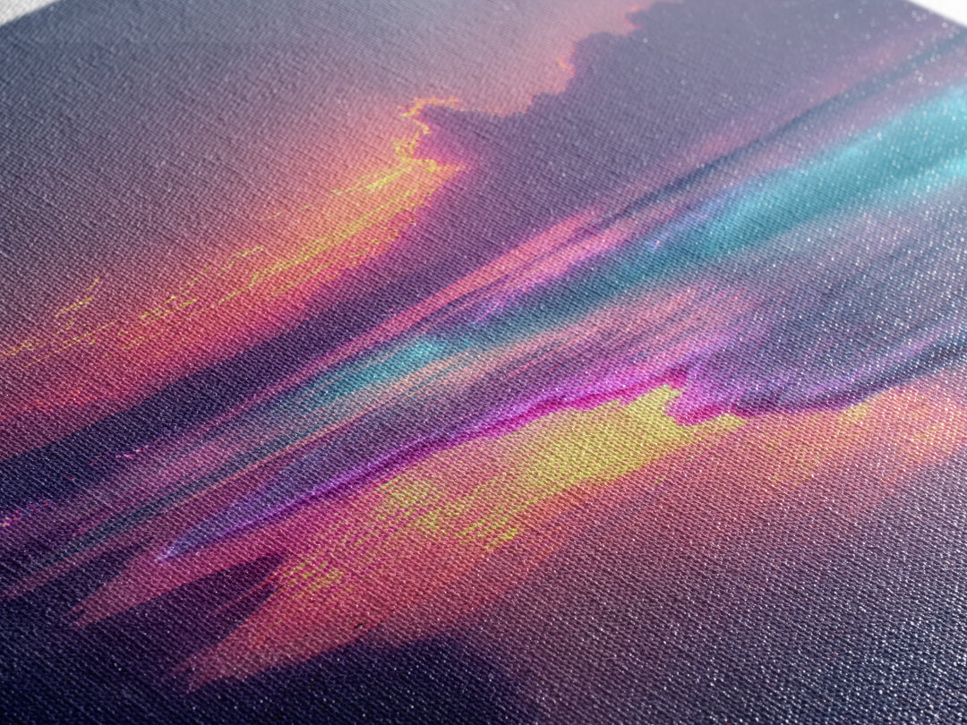 Vibrant Neon Ocean Sunset Landscape Large Wall Art Canvas Print Contemporary Coastal Home Decor