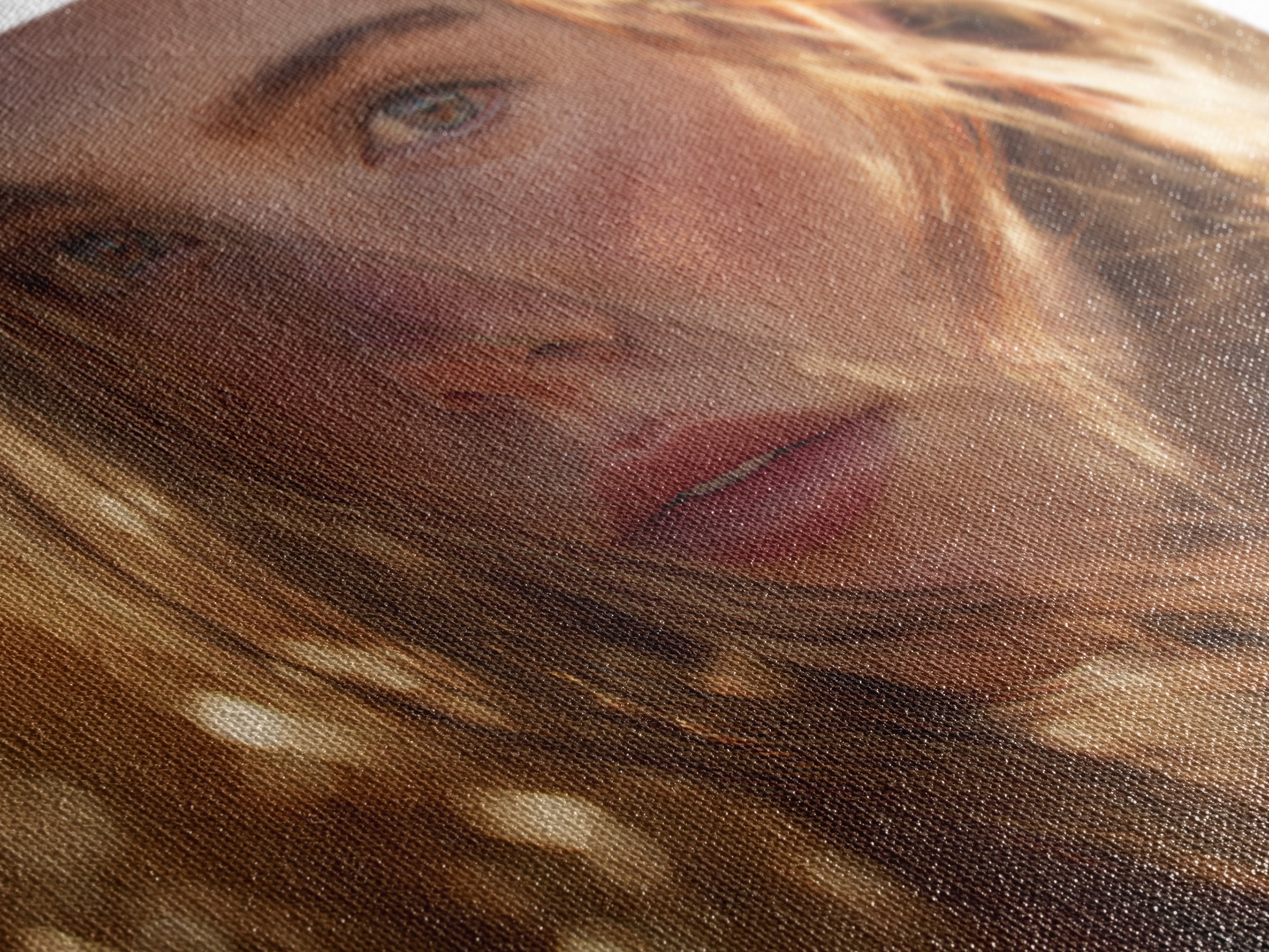 Golden Hour Portrait Of Woman Wall Art, Freckled Girl Close Up Painting, Feminine Modern Art Print, Bedroom Romantic Canvas