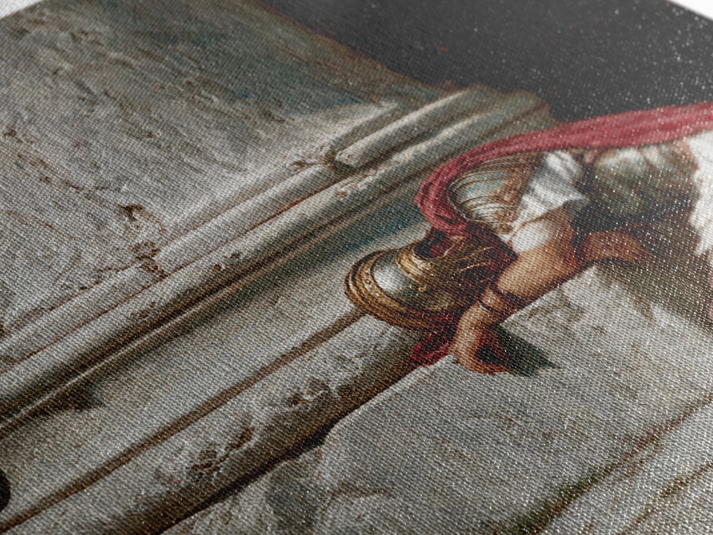 Fallen Roman Soldier Beside Marble Column, Classical Framed Canvas Print, Historical Wall Art, Ancient Rome Decor, Museum Style