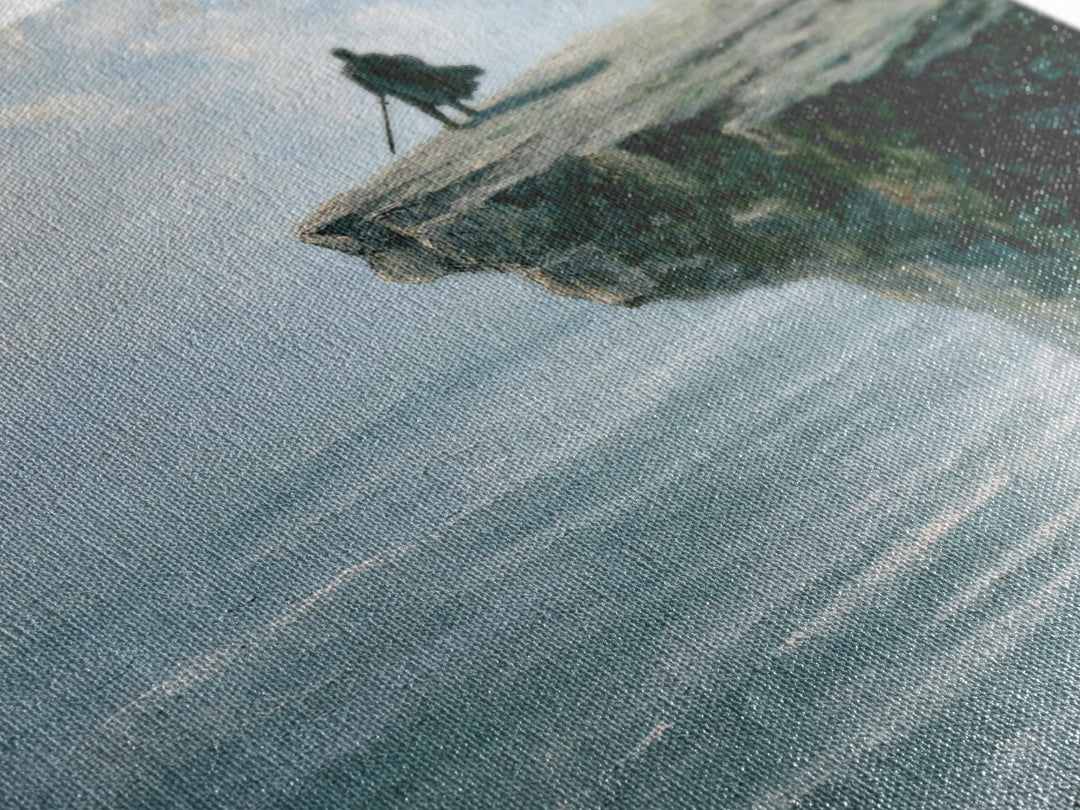 Lone Wanderer On Ocean Cliff Canvas Print, Moody Seascape Landscape Art, Coastal Fantasy Decor, Large Wall Art For Living Room