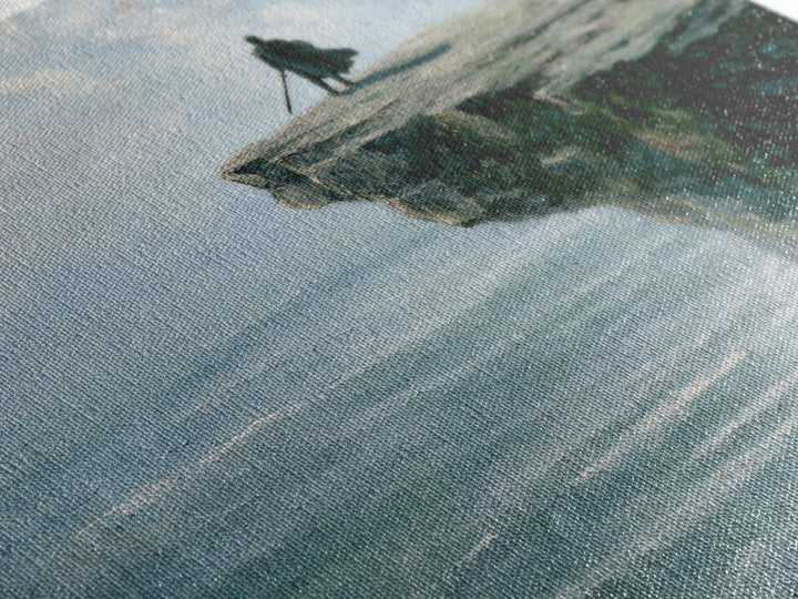 Lone Wanderer On Ocean Cliff Canvas Print, Moody Seascape Landscape Art, Coastal Fantasy Decor, Large Wall Art For Living Room