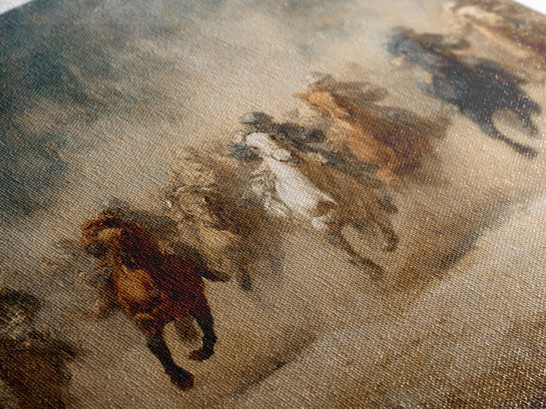 Galloping Horses Through Desert Dust Canvas Print, Equestrian Wall Art, Western Horse Painting, Rustic Living Room Decor