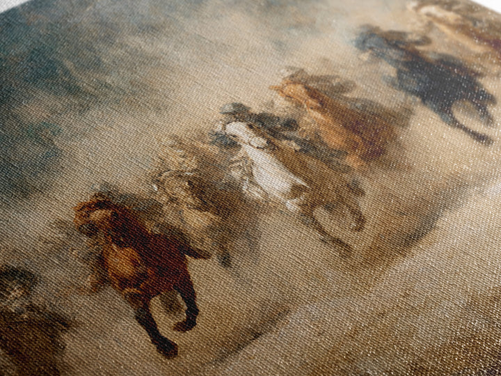 Galloping Horses Through Desert Dust Canvas Print, Equestrian Wall Art, Western Horse Painting, Rustic Living Room Decor