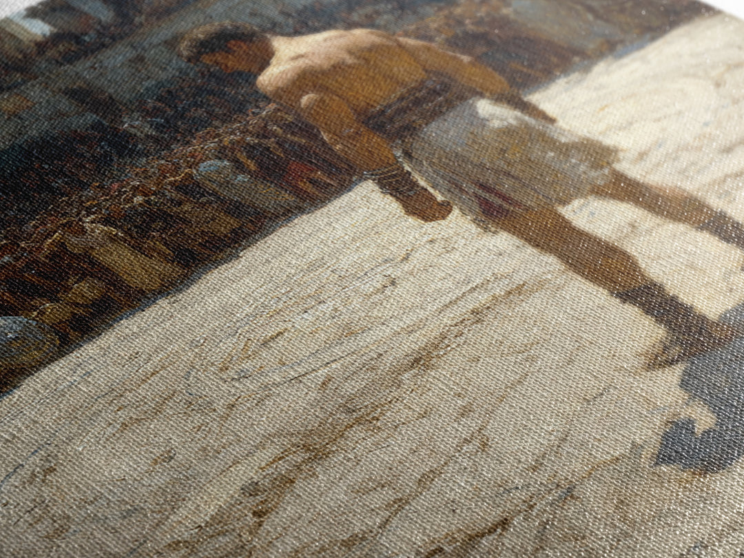 Gladiator In Roman Arena Canvas Print, Ancient History Oil Painting, Masculine Wall Art, Classical Office Decor Gift For Him