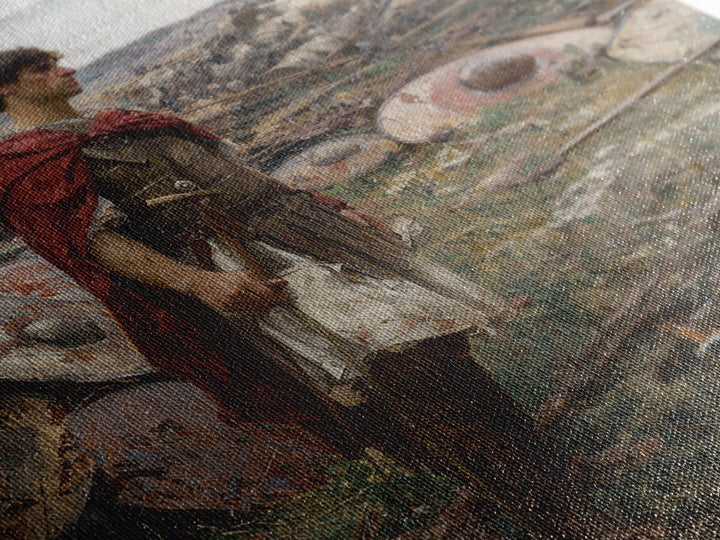 Roman Soldier Among Fallen Shields Wall Art, Ancient Warrior Oil Painting, Classical History Decor, Masculine Living Room Art