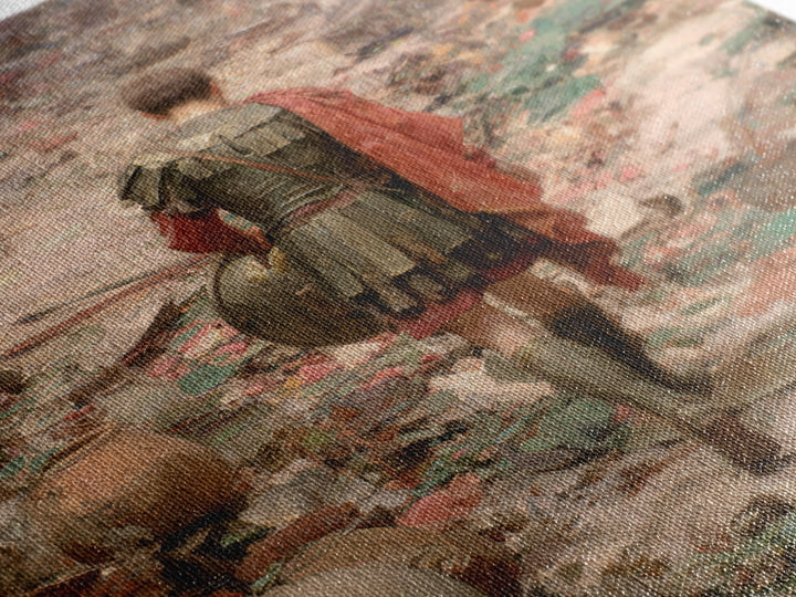 Roman Soldier In Ruined Battlefield Wall Art, Ancient Warrior Oil Painting, Classical History Decor, Dark Academia Gift Print