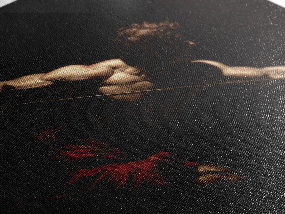 Muscular Archer In Dramatic Shadow, Baroque Framed Canvas Print, Classical Figure Wall Art, Dark Academia Decor, Gift For Him