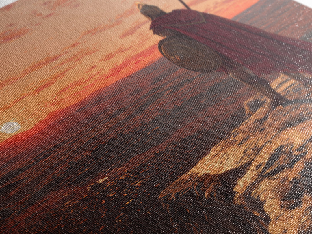 Ancient Warrior At Sunset Over Valley Canvas Print, Spartan Wall Art, Historical Landscape, Masculine Office Decor Gift Idea