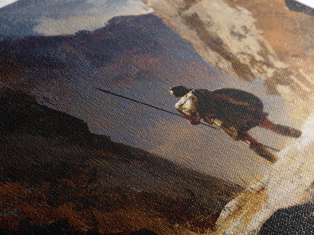 Solitary Spear Warrior In Sunlit Canyon Canvas Print, Ancient Greek Art, Southwestern Wall Art, Rustic Home Decor, Gift For Him
