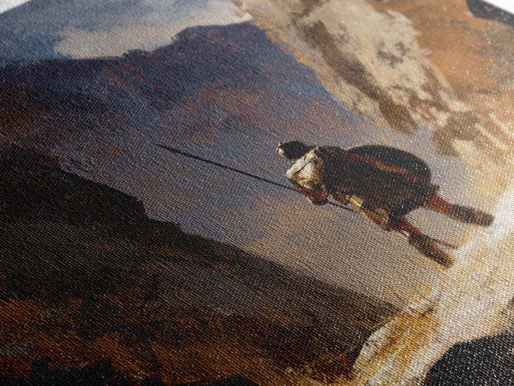 Solitary Spear Warrior In Sunlit Canyon Canvas Print, Ancient Greek Art, Southwestern Wall Art, Rustic Home Decor, Gift For Him
