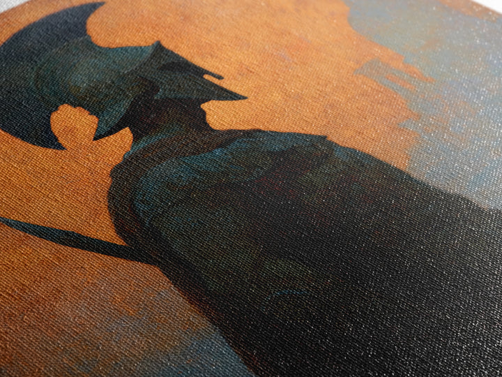 Spartan Warrior Silhouette Canvas Print, Orange Ancient Cityscape, Greek Mythology Wall Art, Classical History Home Decor