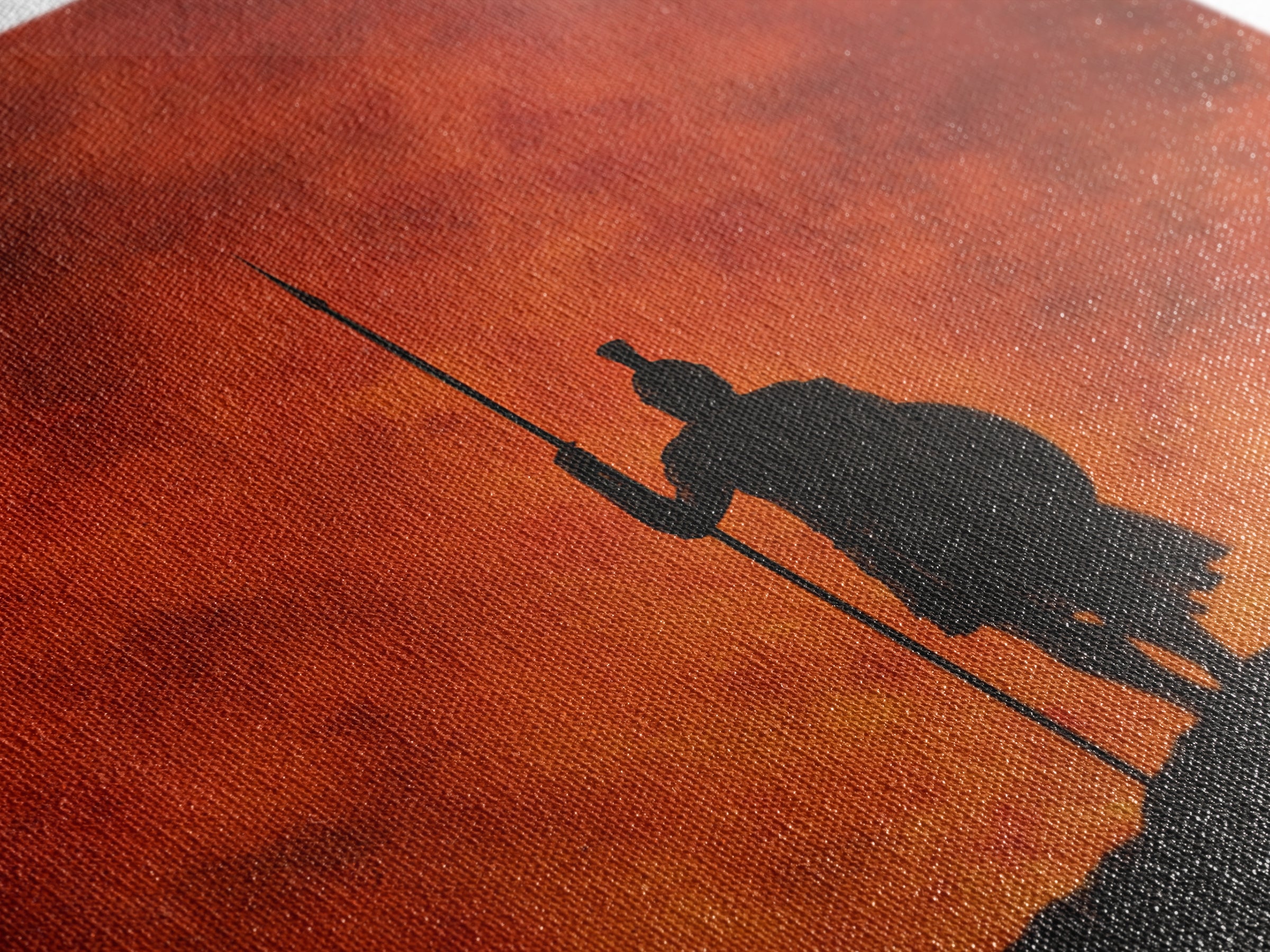 Spartan Silhouette With Spear At Red Sunset Framed Canvas Print, Greek Wall Art, Mythological Art, Dramatic Wall Decor, Gift For Him