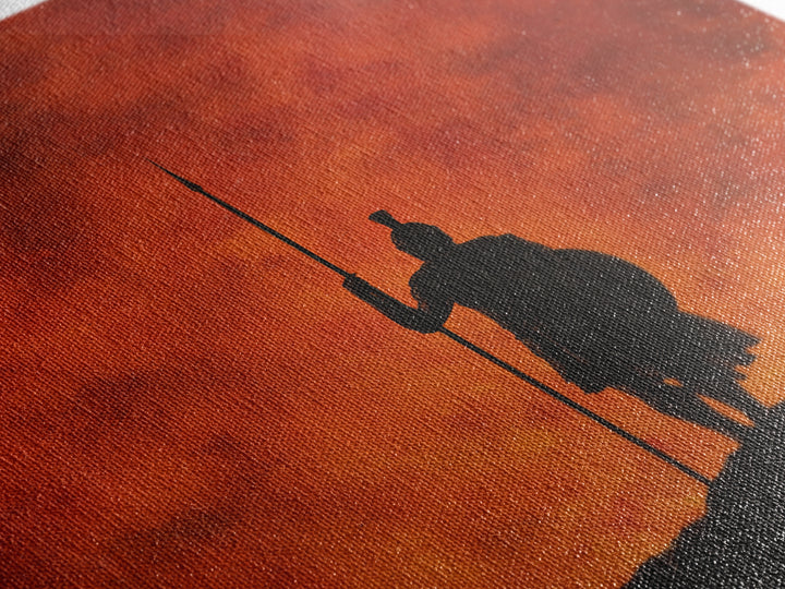 Spartan Silhouette With Spear At Red Sunset Framed Canvas Print, Greek Wall Art, Mythological Art, Dramatic Wall Decor, Gift For Him