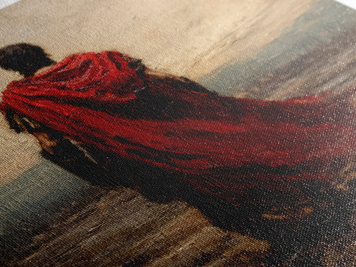 Red Cloaked Roman Warrior Framed Canvas Print, Ancient Battlefield Oil Painting, Classical Landscape Wall Art For Office