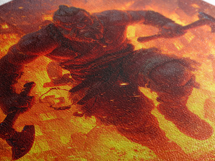 Fire Giant Berserker With Axes Wall Art, Dark Fantasy Canvas, Mythological Warrior Print, Gaming Room Decor, Gift For Him