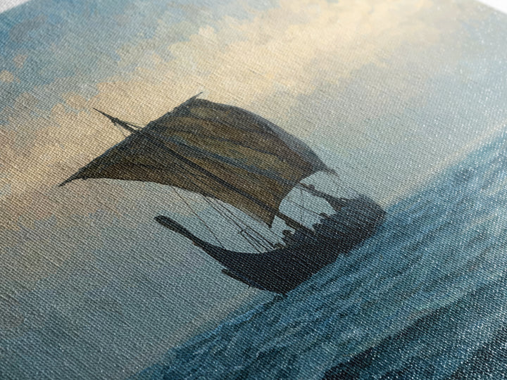 Viking Longship On Stormy Sea Canvas Print, Nautical Fantasy Art, Ocean Landscape Painting, Nordic Coastal Home Decor Gift For Him