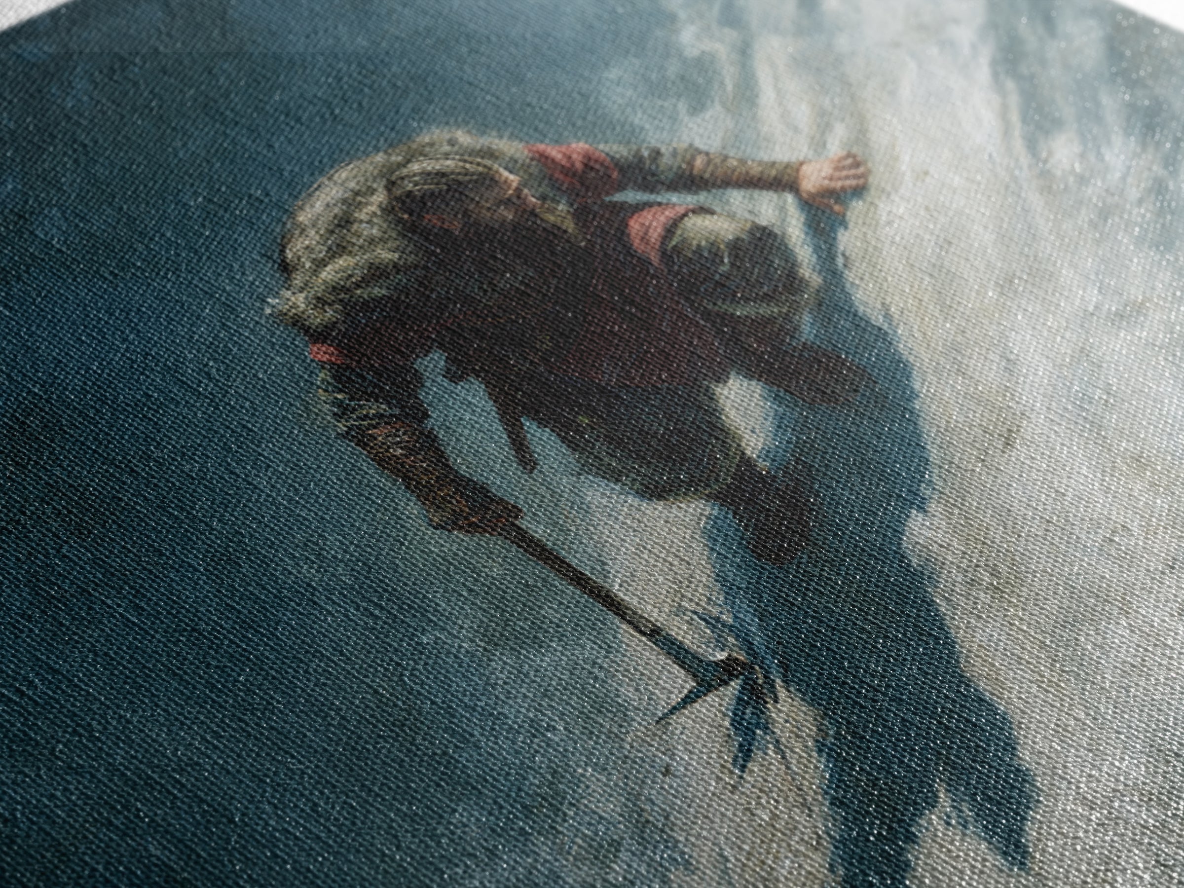 Lone Viking Climbing Icy Mountain Wall Art, Nordic Warrior Oil Painting, Dark Adventure Landscape Office Decor Gift For Him
