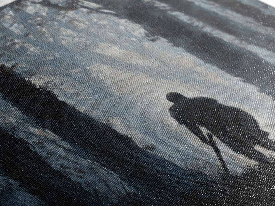 Dark Warrior In Misty Forest Wall Art, Medieval Fantasy Oil Painting, Moody Landscape Print, Gothic Home Decor Gift For Him